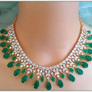 18k ITALIAN GOLD OVER EMERALD AAA NECKLACE EARRING